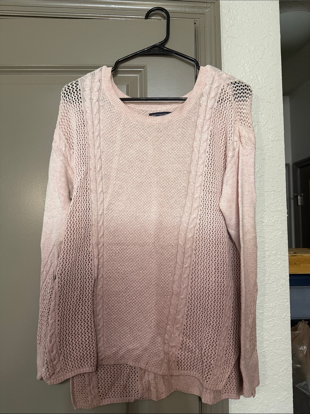 American Eagle Outfitters Blush Pink Cable Knit Crew Sweater